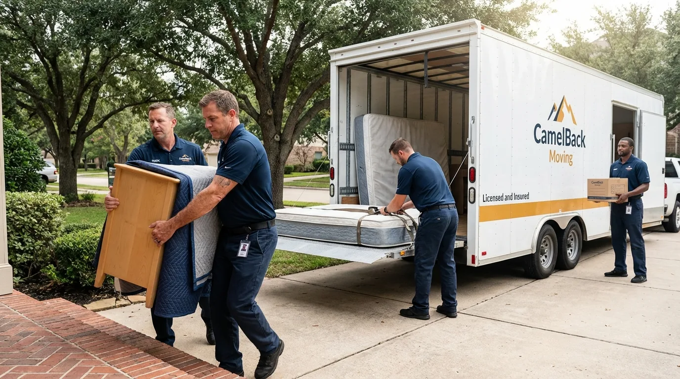 Crew loading residential truck for cross-state move from Newark, NY
