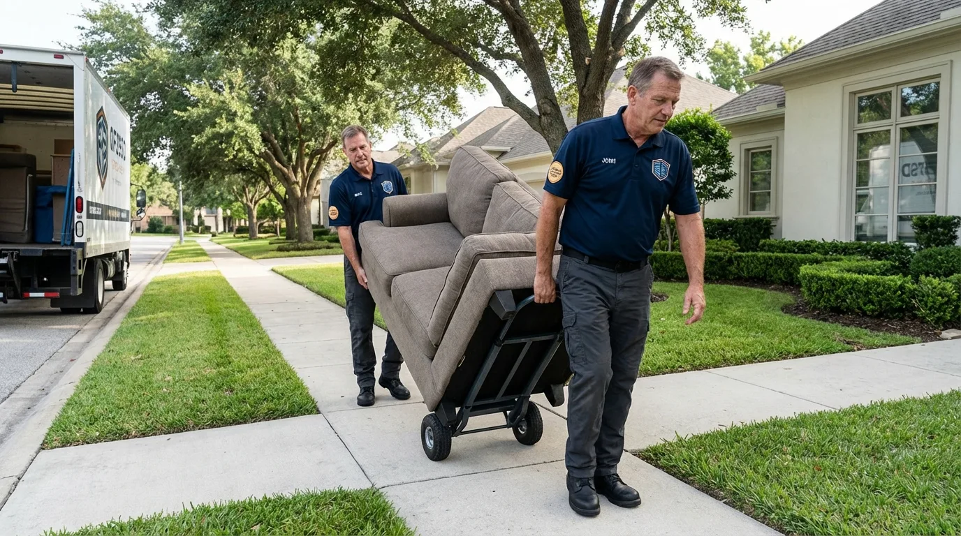 Local residential moving crew loading furniture in Newark, NY