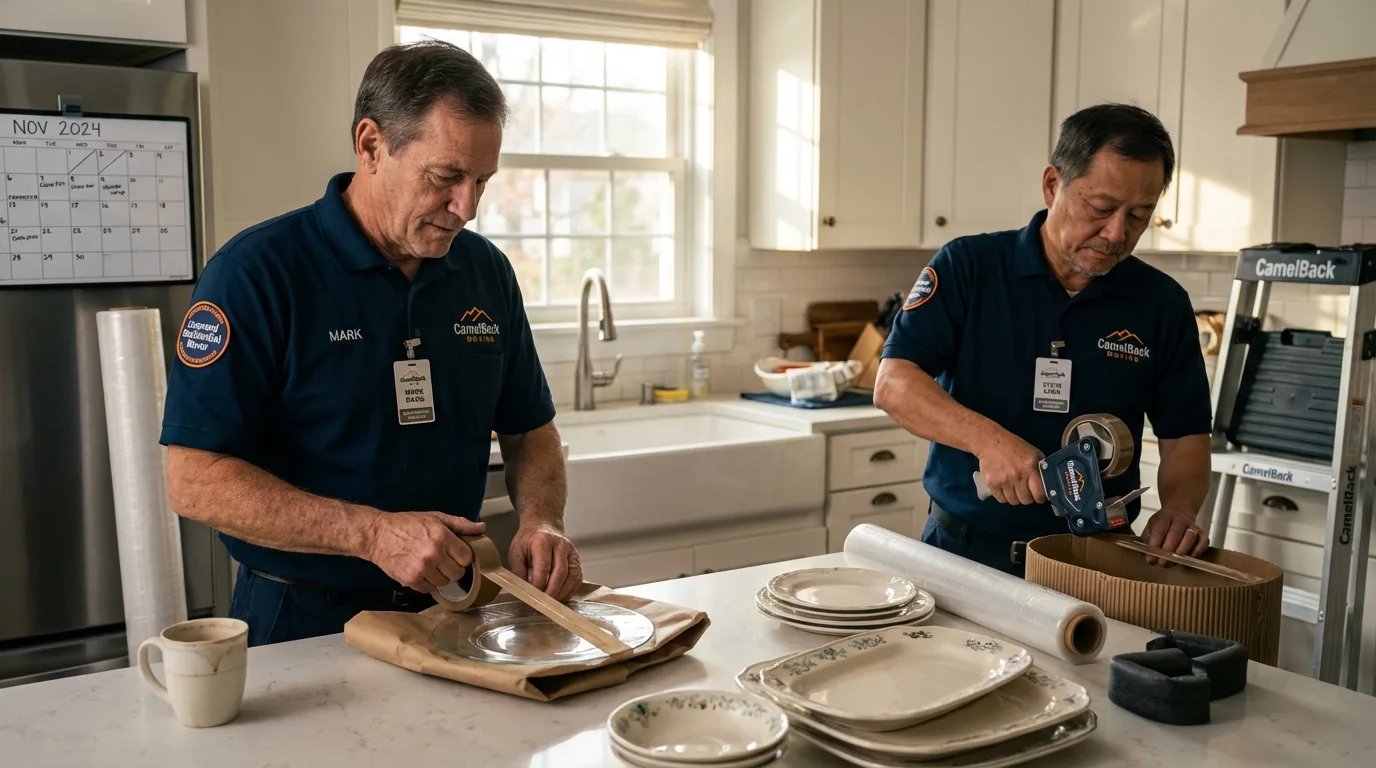 Professional crew packing kitchen dishware in Newark, NY